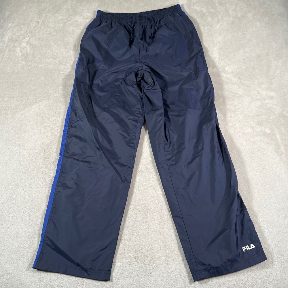 Vintage 90s Fila Track Pants Men's Large Navy Blue Nylon Windbreaker Mesh Lined